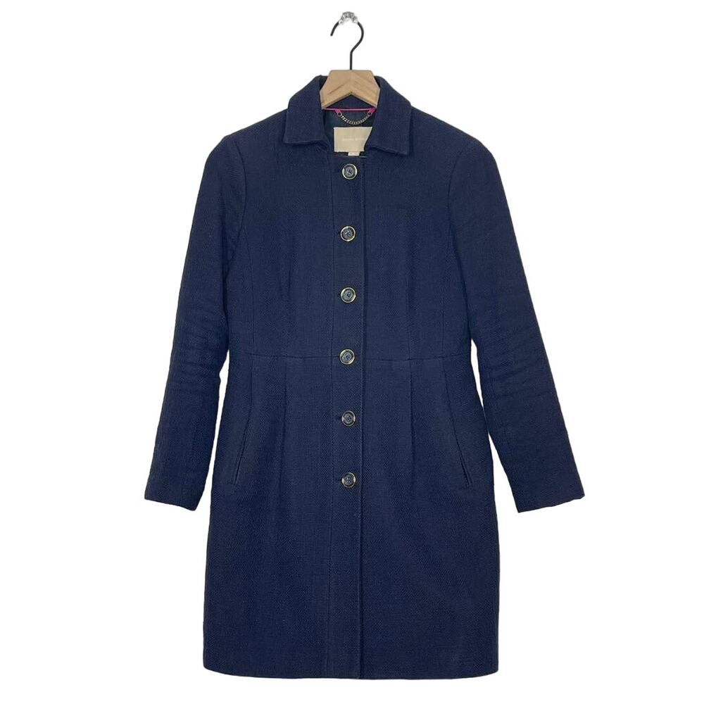 Banana Republic Navy Coarse Cotton Weave Button Front Overcoat Women's XS